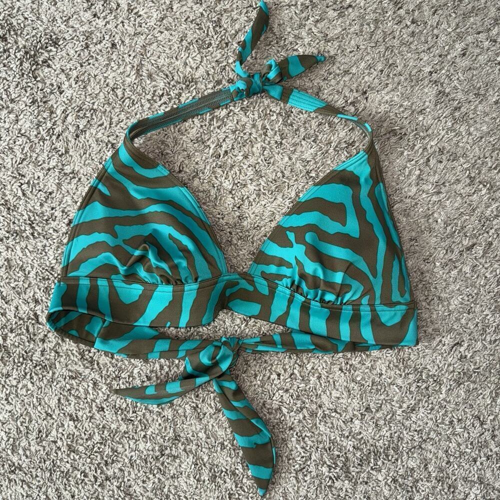 Victoria Secret Brown Green Zebra Bikini Top Woman Size L Halter Padded